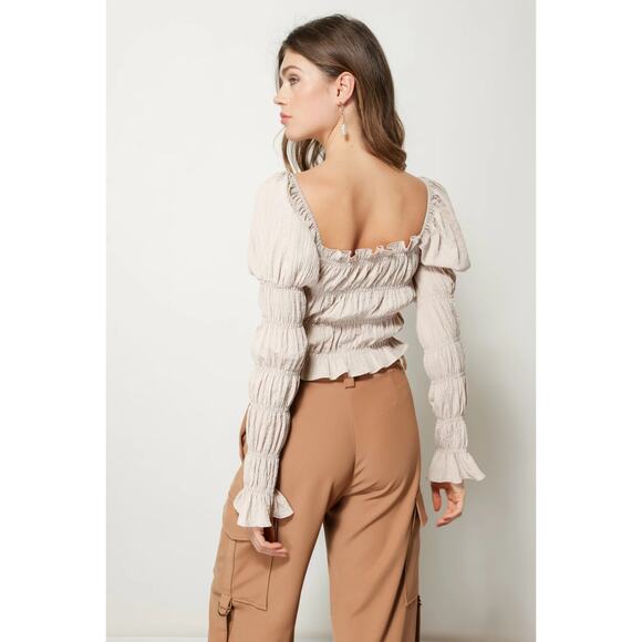 NWT! Line & Dot Pippa Smocked Victorian Top in Taupe - Size Small - Picture 2 of 8